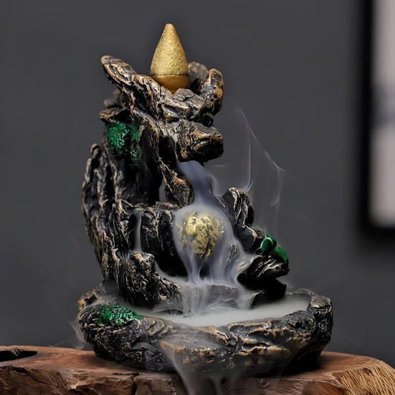 ACDANC 1pc Resin Dragon Waterfall Backflow Incense Burner,Auspicious Home Ornament (Without Incense)