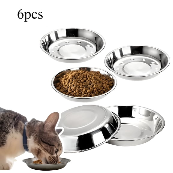 ACDANC 2026 New 2/6Pcs Slip Resistant Stainless Steel Cat Bowl Low-Profile Wide Design for Kittens Small Pets Anti-Tip Base Feeding Station