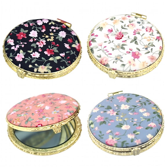ACDANC 2.75'' Portable Makeup Mirror, Floral Satin Pocket Retro Vintage Compact Folding Mirrors Small Mini for Women Girls Beauty Accessories Round