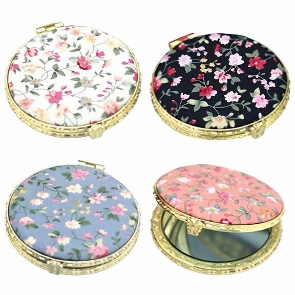 XIBUFE 2.75'' Portable Makeup Mirror, Floral Satin Pocket Retro Vintage Compact Folding Mirrors Small Mini for Women Girls Beauty Accessories Round Pocket Mirror
