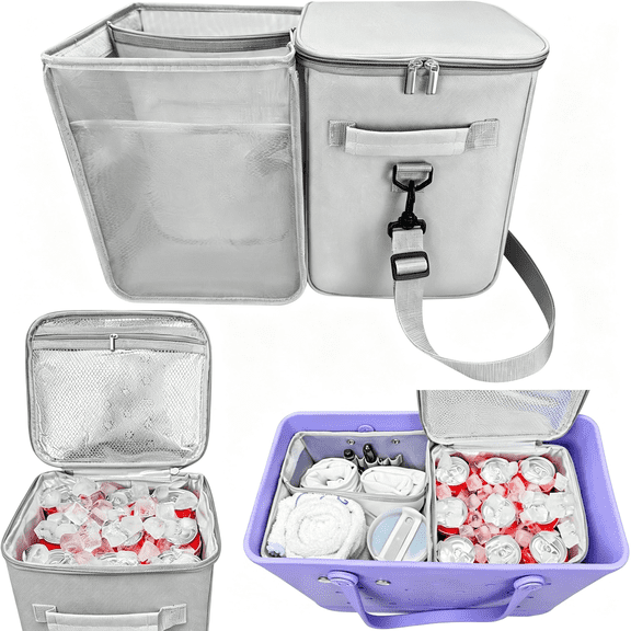 ACDANC 2-In-1 Cooler Organizer Insert for Xl Bag Accessories,Peva Leak-Proof Ice Chest with Mesh Divider and 4 Fasteners,Portable Bag Organizer Insert for Beach Tote
