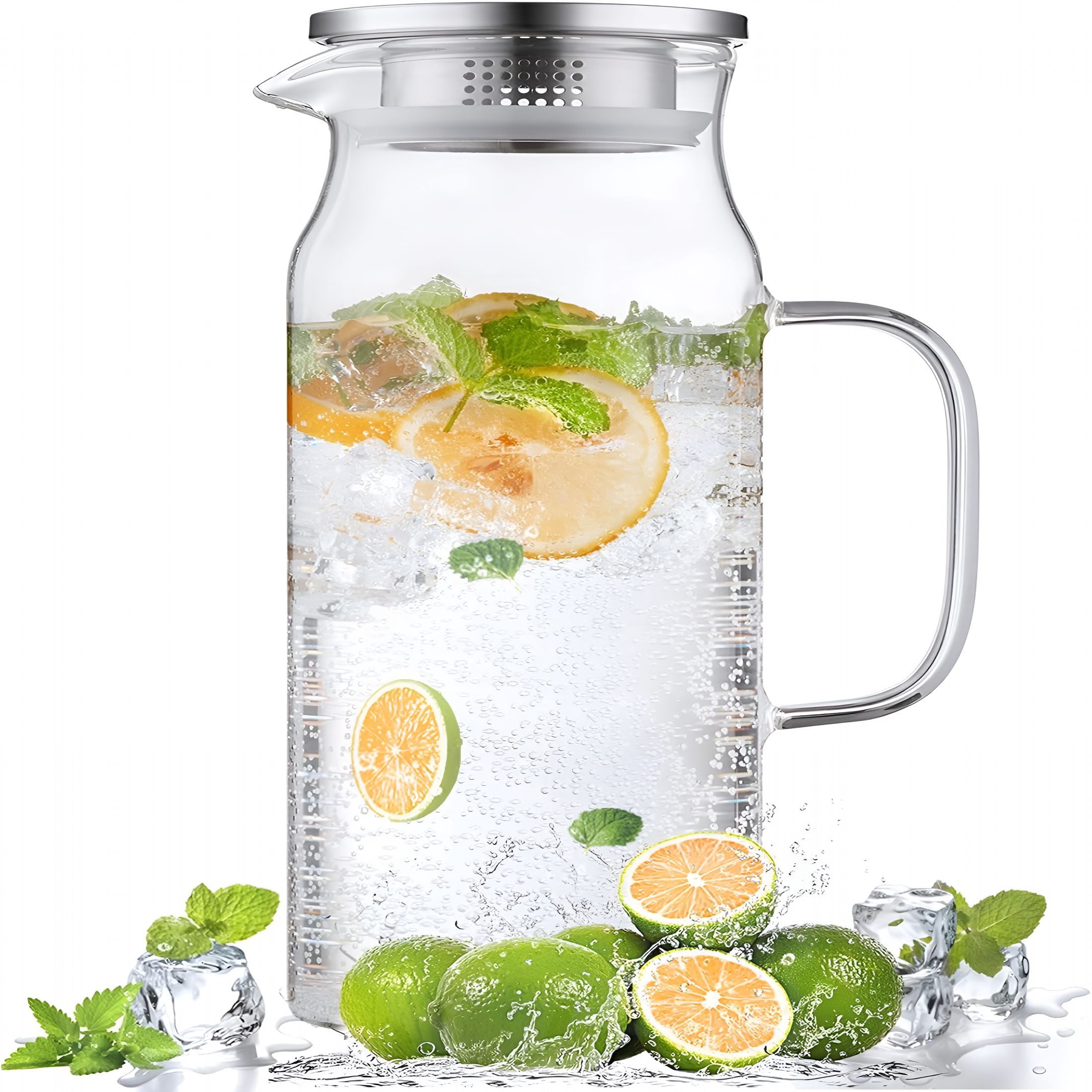 ACDANC 2 Liter 68 Oz Glass Pitcher with Lid and Handle,Glass Carafe for Hot/Cold Water,Large Iced Tea Pitcher for Coffee,Juice and Homemade Beverage