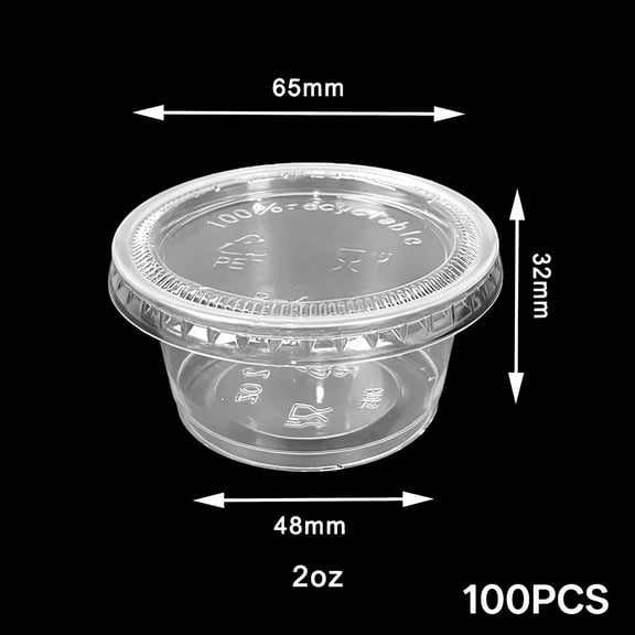 ACDANC 2 Oz 100 Sets Disposable Plastic Cups with Lids,Jello Shot Cups Souffle Cups Small Plastic Containers with Lids