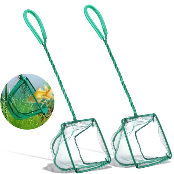 ACDANC 2 Pack Aquarium Fish Nets, 4 Inch Small Mesh Fish Catch Nets with Plastic Handle Green