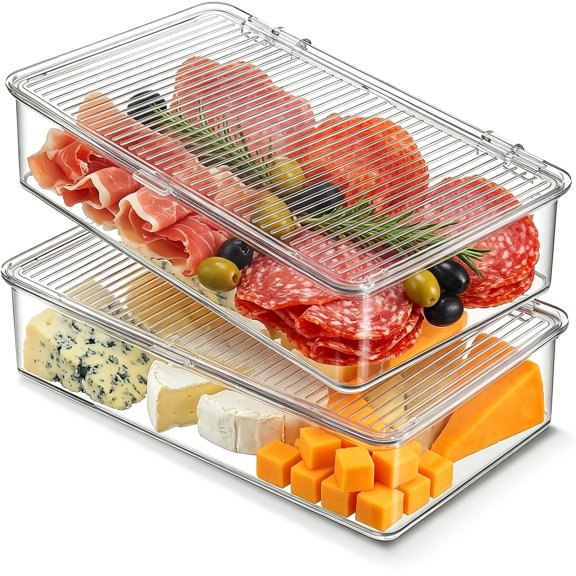 ACDANC 2 Pack Bacon Container For Refrigerator, Clear Plastic Storage Bin with Lid,Refrigerator Fridge Storage Organizer Storage Box for Coffee, Bathroom, kitchen, Snack, Beauty