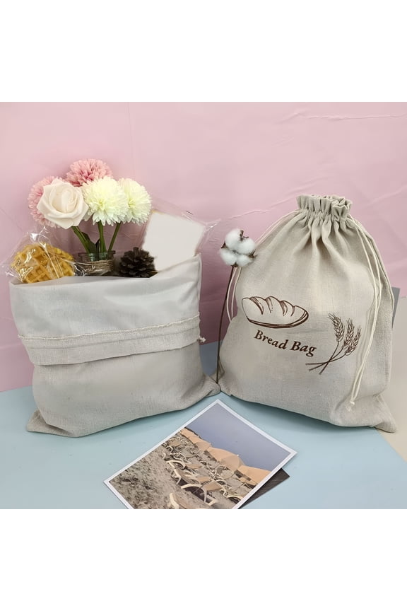 2 Pack Bread Bags for Homemade Bread - Plastic Lined - Reusable Linen Bread Bag with Plastic Liner for Sourdough and Bread Storage - 15in x 11in