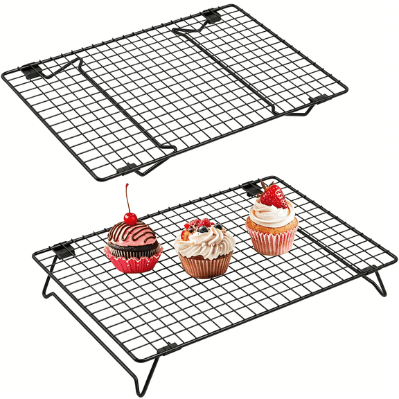 ACDANC 2 Pack Cooling Racks for Cooking and Baking,13.4 X 9.4 Inch 2-Tier Stackable Tall Baking Racks,Carbon Steel Roasting Wire Rack for Baking,Oven Cooking,Grilling