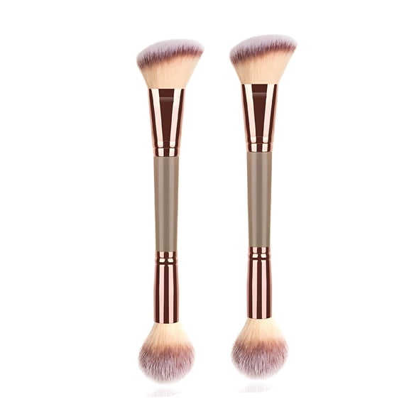 ACDANC 2 Pack Dual Ended Makeup Brushes, Angled Contour & Blending Bronzer Tools, Soft Synthetic Bristles for Liquid Cream Powder, Flawless Face Sculpting & Highlighting