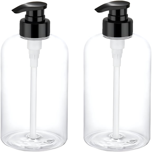 ACDANC Acdanc 2 Pack Empty Plastic Pump Bottles Dispenser 16 Oz / 500 Ml Refillable Shampoo Bottles with Pumps Cylinder Shampoo Lotion Hand Pump Bottle Liquid Container for Bathroom Shampoo