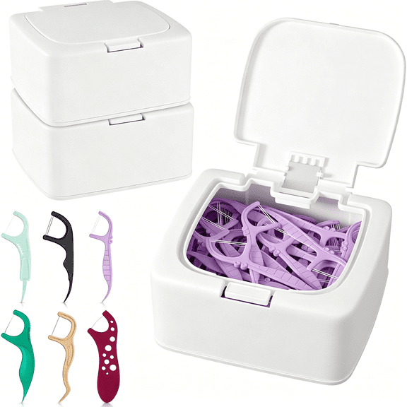 ACDANC 2-Pack Floss Pick Holder and Qtip Holder with -Touch Opening,Quick Refill for Floss Picks,Cotton Swabs,Balls,Pads - Bathroom Organizers and Storage,Vanity Makeup Storage Organizer