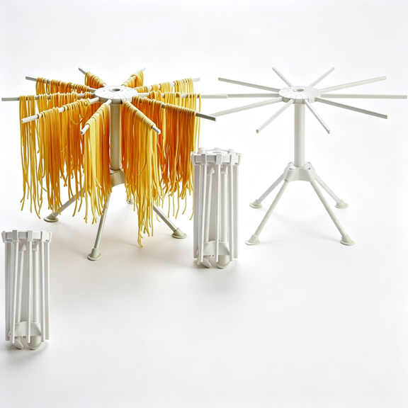 ACDANC 2 Pack Foldable Pasta Drying Rack, Homemade Fresh Spaghetti Stand Collapsible Dryer Noodle Hanger for Kitchen with 10 Arms, Space Saving Pasta Rack White