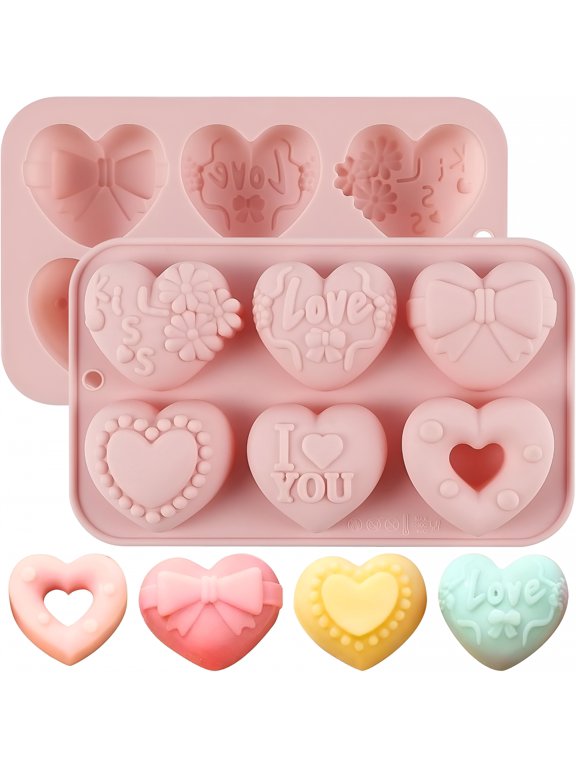 2026 New 2-Pack Heart Silicone Mold for Chocolates,6-Cavity Silicone Heart Chocolate Mold,Nonstick Heart Shaped Silicone Mold for Cupcakes,Candy,Jelly,Ice Cubes,Muffins (2.06" (2Pcs))