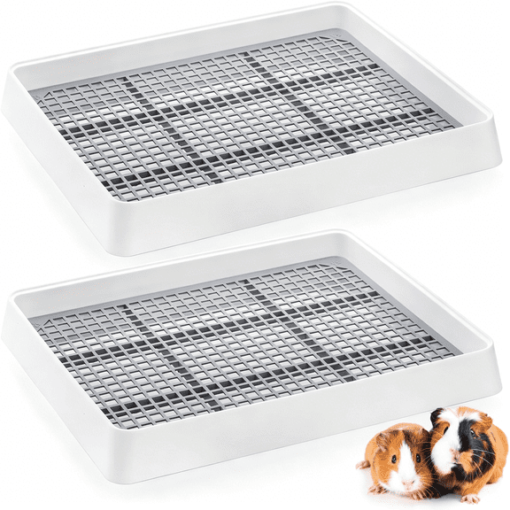 ACDANC 2 Pack Large Rabbit Litter Box,Shallow Bunny Restroom Litter Tray,Small Animals Litter Pan Toilet Trainer with Grate for Rabbit,Hamster,Ferret,Rats,Guinea Pigs,Hedgehog,Chinchillas
