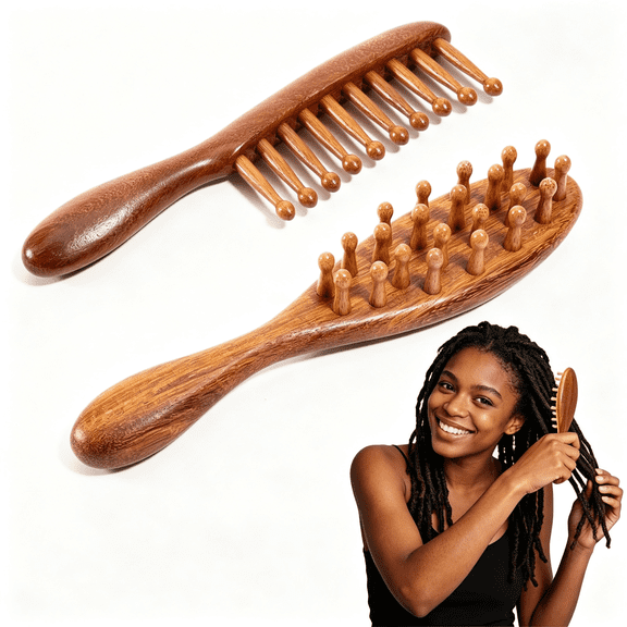 ACDANC 2 Pack Loc Brush for Dreads,Natural Wooden Wide Tooth Comb for Microlocs and Interlocking,Gua Sha Scalp Massager Tool for Head Relaxation and Circulation,Detangling Hair Care