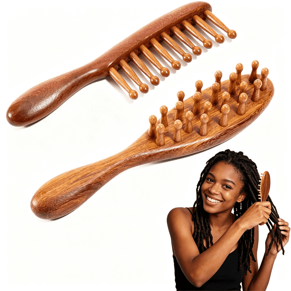 ACDANC 2 Pack Loc Brush for Dreads,Natural Wooden Wide Tooth Comb for Microlocs and Interlocking,Gua Sha Scalp Massager Tool for Head Relaxation and Circulation,Detangling Hair Care