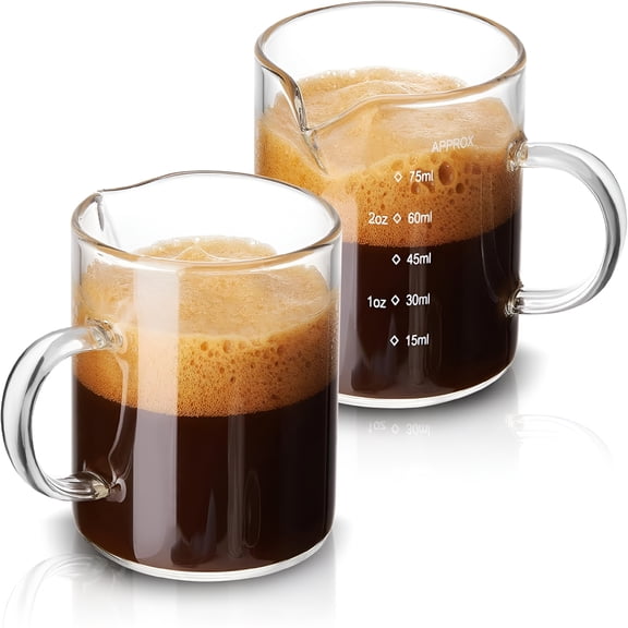 ACDANC 2 Pack Measuring Cups,75Ml Cups with Handle,Shot Glasses with V-Shaped Mouth,Clear Accessories,Milk Frothing Pitcher