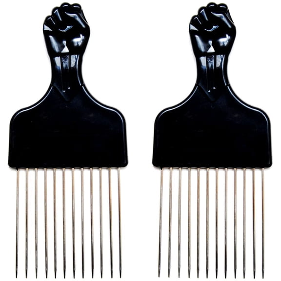 ACDANC 2 Pack Metal Afro Pick Comb for Curly Hair, Wide Tooth Hair Pick for Volume Lift, Detangling Afro Comb for Men Women, Wig, Beard & Natural Hair Styling, Black 6.75 Inch