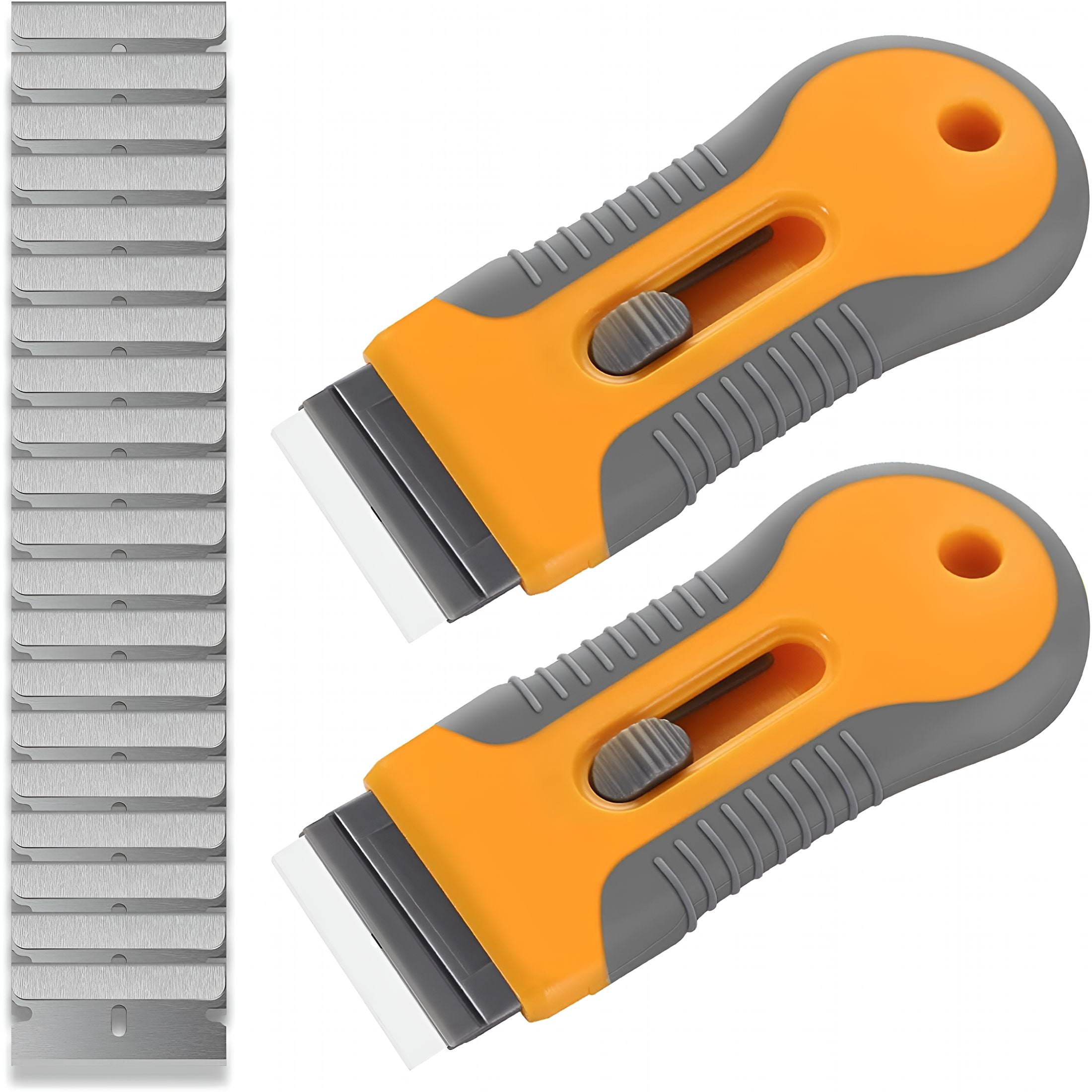 Auto Retract Razor Scraper ACDANC 2 Pack Plastic Retractable Glass Scraper with 20 Pcs Extra Razor ...