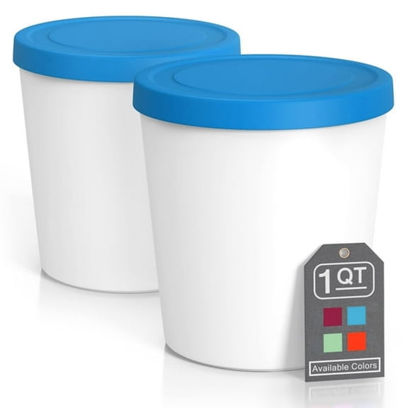 ACDANC 2 Pack Premium Ice Cream Containers 1 Quart Freezer Storage Tubs with Silicone Lids for Gelato Sorbet Blue