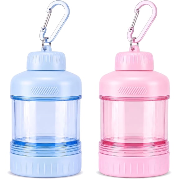 ACDANC 2 Pack Protein Powder Container to Go, 50G/100G Stackable Powder Holder with Keychain, Travel Funnel Bottle for Shaker Bottle, Protein Powder Travel Container Sky Blue & Sakura Pink