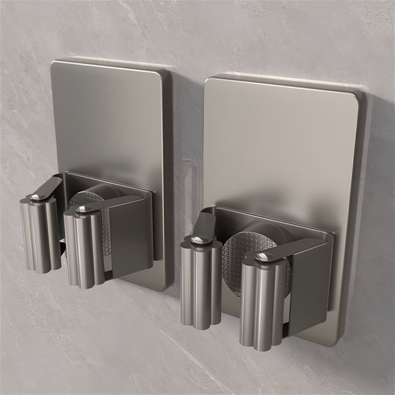 ACDANC 2 Pack Stainless Steel Mop Broom Holder Organizer,Self Adhesive Wall Mounted Mop Organizer Storage Rack Clip for Kitchen Bathroom and Garage