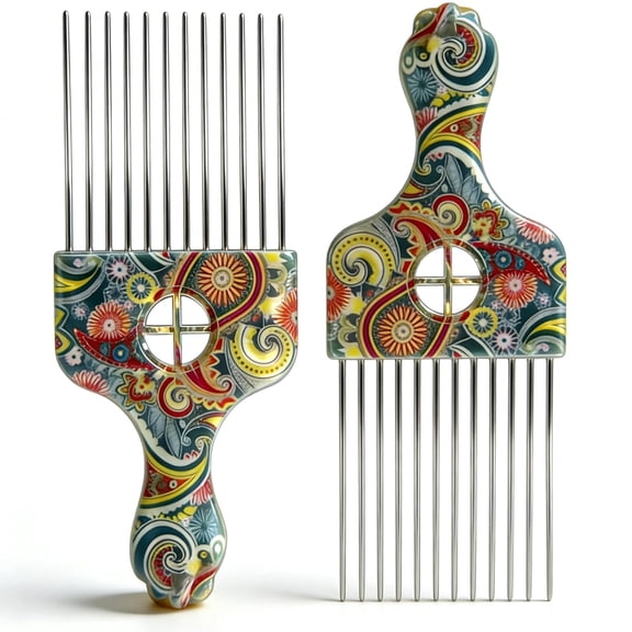 ACDANC 2 Pack Stainless Steel Professional Hair Styling Pick Comb Hair Afro Pick Wide Tooth Comb Suitable Wig Braid Detangle Styling Lift Combs Tool Women,Men Curly Hairs Stylings