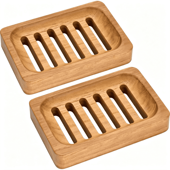 ACDANC 2-Pack Teak Wood Soap Dish,Waterproof Self Draining Bar Soap Holder Caddy for Bathroom and Kitchen,Natural Wooden Soap Saver Tray for Countertop and Shower Sink