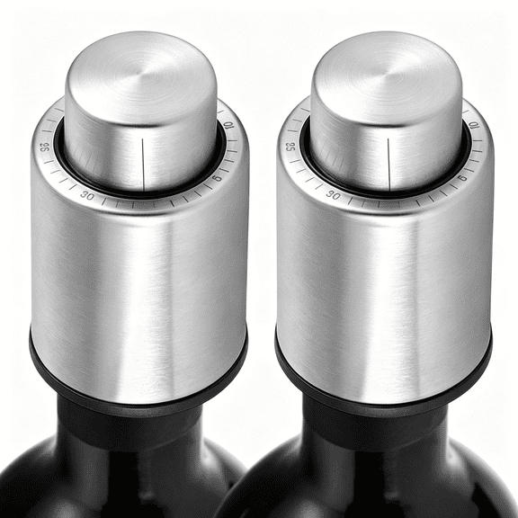 ACDANC 2 Pack Vacuum Wine Stoppers with Date Marker,Stainless Steel Reusable Wine Saver Sealer,Leak-Proof Universal Silicone Plug