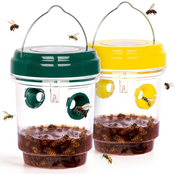 ACDANC 2 Pack Wasp Traps Outdoor Hanging Carpenter Bee Trap for Hornet, Yellow Jacket, Wasps, Reusable Solar Wasp Catcher, Bee Catchers for Outside