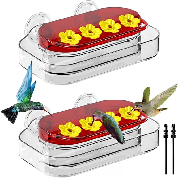 ACDANC 2 Pack Window Hummingbird Feeder,Strong Suction Cup Hummingbird Feeder with 4 Feeding Ports,Easy to Clean and Refill Plastic Humming Bird Feeder,10Oz Clear Bird Feeder for Window