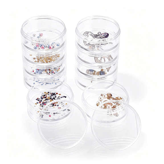 ACDANC 2 Packs 5 Slot Clear Plastic Round Storage Jars-Art Craft Accessory Organizer Box Jewelry Beads Sewing Pills Container Holder for Storage Small Items,Hardware
