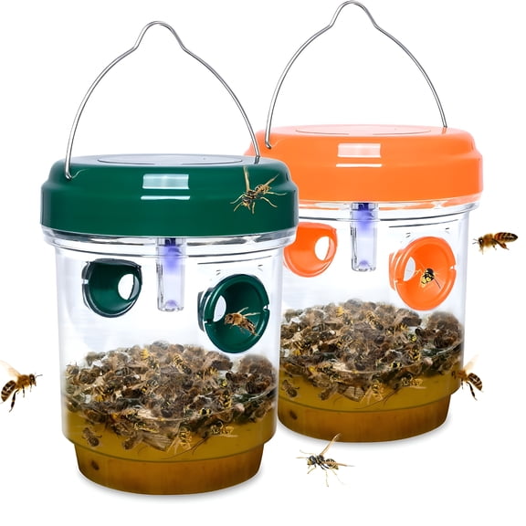 ACDANC 2 Packs Wasp Trap - Solar Powered Bee Trap Outdoor for Yellow Jackets,Hornets and Wasps - Durable Wasp Killer and Bee Killer - Reusable Yellow Jacket Trap and Insect Trap