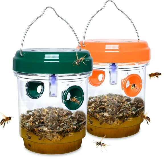 ACDANC 2026 New 2 Packs Wasp Trap - Solar Powered Bee Trap Outdoor for Yellow Jackets,Hornets and Wasps - Durable Wasp Killer and Bee Killer - Reusable Yellow Jacket Trap and Insect Trap