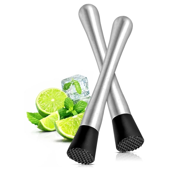 ACDANC 2 Pcs Bar Muddler for Cocktails with Glass-Safe Grooved Nylon Head-8" Stainless Steel Muddler for Lemonade,Dishwasher Safe,Citrus,Mint,Herb & Cocktail Gift for Dad