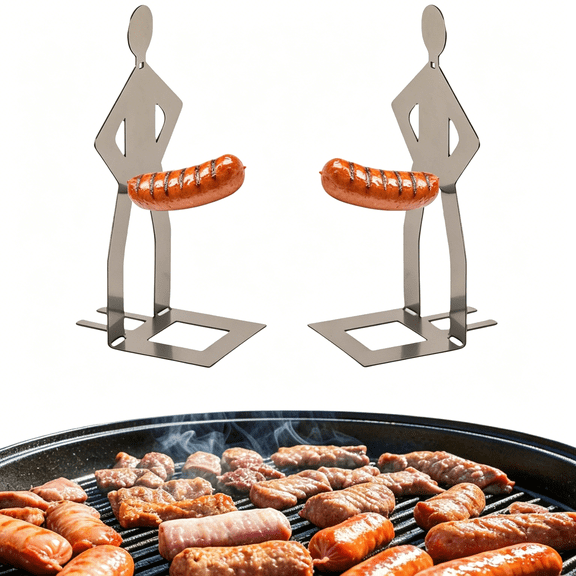 ACDANC 2 Pcs Bbq Stand Man Hot Dog Holder-Reusable Stainless Steel Hotdog and Sausage Stand-Portable Hot Dog Roaster-Bbq Grill Accessories-Ideal for Party and Camping