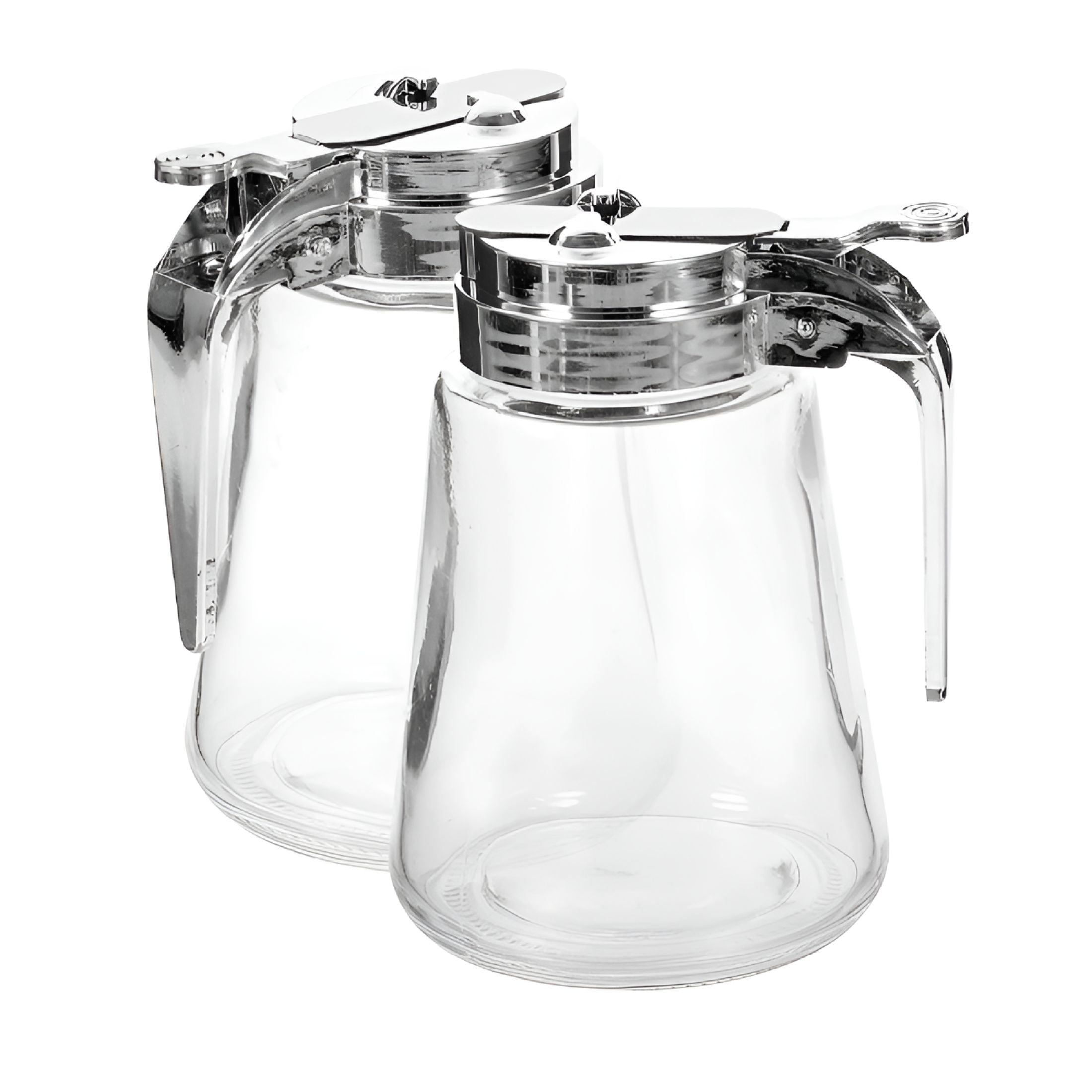 ACDANC 2 Pcs Coffee Creamer Honey Fashion Design Syrup Jars Glass Syrup Bottle Clear Sugar Dispenser Castor Stainless Steel