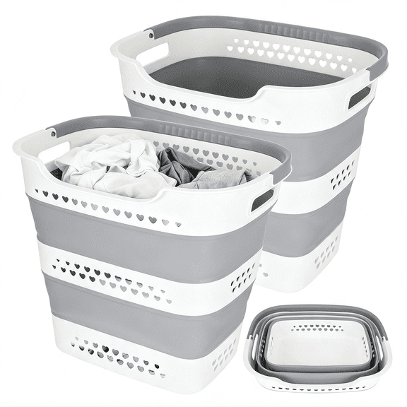 ACDANC 2 Pcs Collapsible Laundry Baskets,43L Plastic Laundry Hamper for Dirty Clothes Dorm Bedroom,Space Saving Pop-Up Laundry Hamper Container,Foldable Durable Laundry Basket with Handle