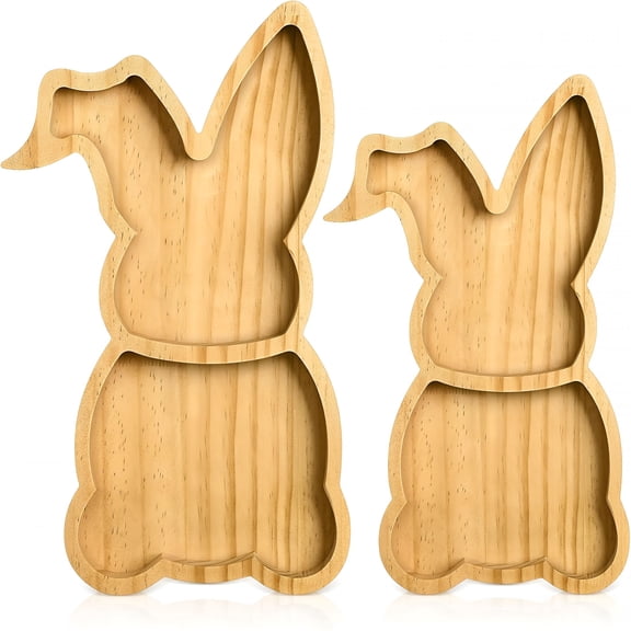 ACDANC 2 Pcs Easter Farmhouse Bunny Wooden Serving Platter Large Rustic Spring Snack Fruit Meat Cheese Board Charcuterie Platters for Easter Spring