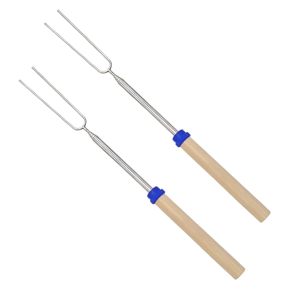 ACDANC 2 Pcs Extendable Marshmallow Roasting Sticks, 32 Inch Telescoping BBQ Forks with Wooden Handles for Fire Pit & Camping