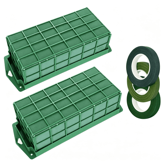 ACDANC 2 Pcs Floral Foam Cage with Blocks,Rectangle Flower Foam Blocks for Fresh Artificial Flowers,Wet Dry Holders for Wedding Home