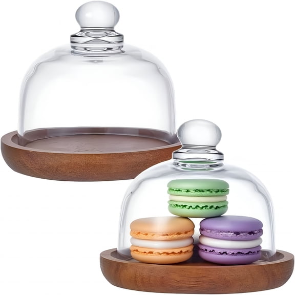 ACDANC 2 Pcs Glass Dessert Dome with Base Mini Cake Cloche Dome Display Cases Bell Jars Cloche Glass Display Server Tray for Diy Handcrafting Glass Cake Dome