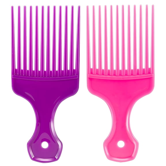 ACDANC 2 Pcs Hair Pick Comb Wide Tooth Lift for Hair Styling Detangling Plastic Afro Pick for Women Men (Volumizing Styling Smooth Detangling Hair Pick, Purple, Pink)