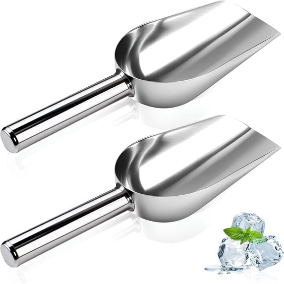 ACDANC 2 Pcs Ice Scoop for Freezer,6 Oz Metal Ice Scooper,Stainless Steel Small Scoops with Round Bottom for Ice Machine Kitchen Flour Bar Party Wedding Pet Dog Food