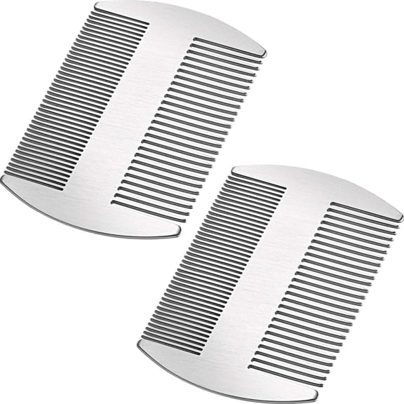 ACDANC 2 Pcs Metal Hair Combs for Women Men Stainless Steel Beard Mustache Comb Credit Card Size Lice Wallet Pocket Fine Cutting Teasing Barber Hair Styling Dandruff Remove Dreadlock(Silver)