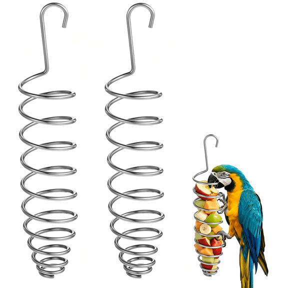 ACDANC 2 Pcs Millet Holder for Bird Cage,Stainless Steel Bird Foraging Toy,Hanging Fruit&Vegetable Feeder for Parrot,Cockatiel,Conure&Lovebird(5.98 X 1.18 Inch)