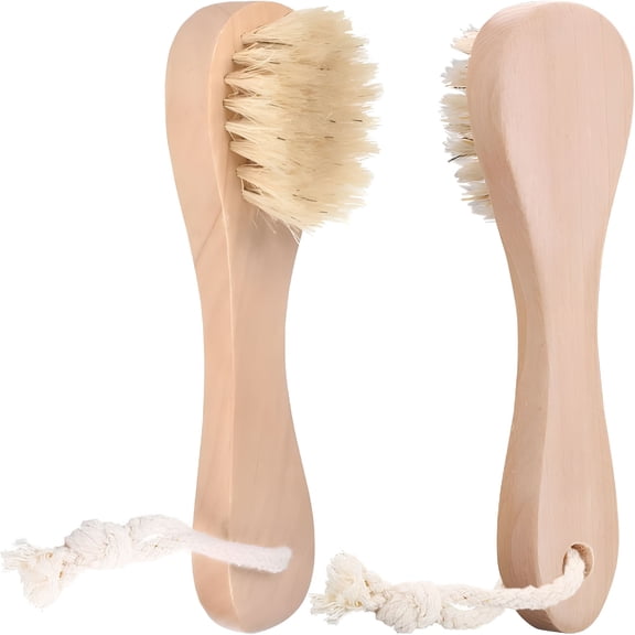 ACDANC 2 Pcs of Mini dry Brush (with hanging ring)-Small body brush with natural bristles for exfoliation,facial cleansing-soft treatment for neck,chest,nails and other sensitive areas