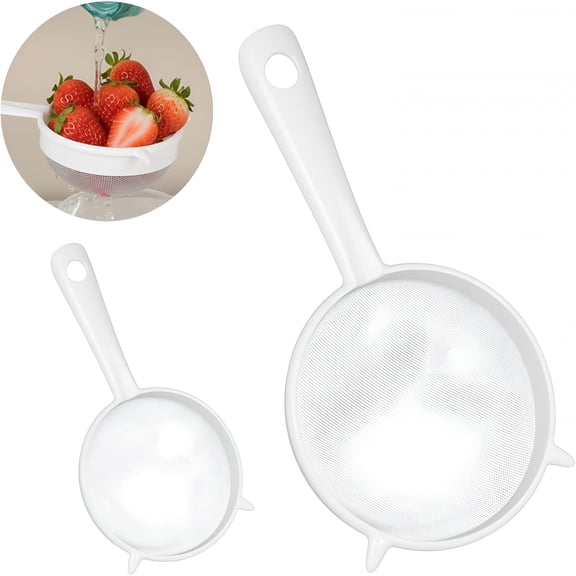 ACDANC 2 Pcs Plastic Mesh Strainer Colander Set,Double Ear Fine Food Mesh Strainer for Kefir Tea Coffee Nut Milk Flour Sifter Dishwasher Safe