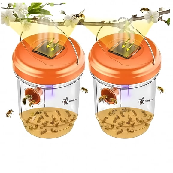 ACDANC 2 Pcs Reusable Solar Wasp Traps Outdoor Hanging,Carpenter Bee Baits for Outside Yellow Jacket Traps Wasp Killer with Light,Bee Catcher Outdoor Hornet Traps