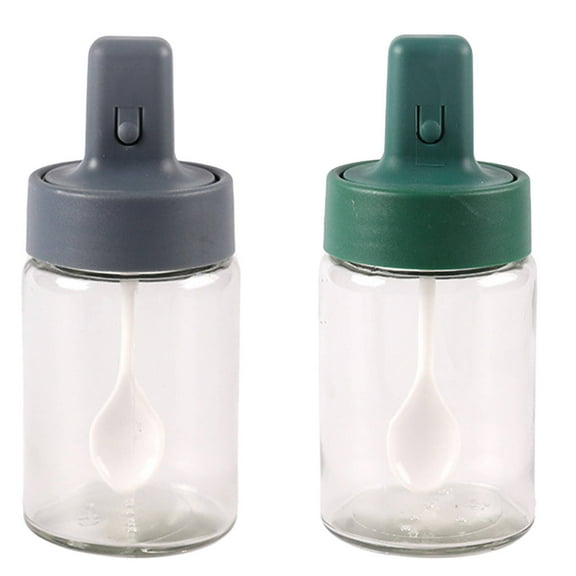 ACDANC 2 Pcs Salt and Pepper Shakers,Leak-Proof and Freshness Lock< Spice Shaker,Sealing Silicone Ring and Clear Glass Body Sugar Shaker,Green&Gray