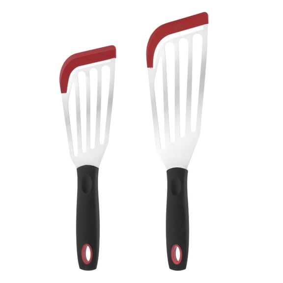 ACDANC 2 Pcs Silicone Fish Spatula Heat Resistant Silicone Edge, Flexible and Thin Stainless Steel Kitchen Cooking Spatula Flipper for Fish, Egg, Pancake